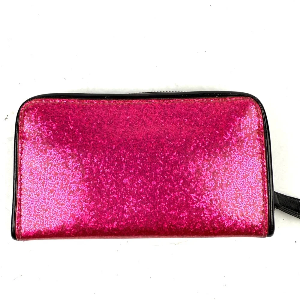 Betsey Johnson Pink Glitter Wallet Patent Leather Clutch Organizer Womens Rare - Picture 3 of 7